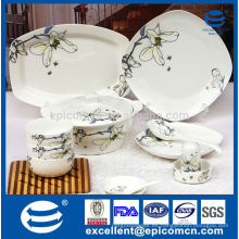 86pcs nuevo vajilla cuadrada de China de hueso conjunto con impresión Magnolia